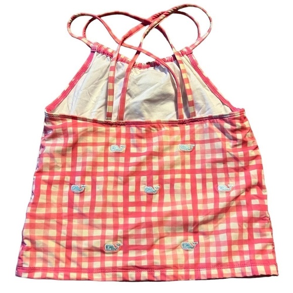 Vineyard Vines Pink Painted Gingham Tankini Top Blue Embroidered Whales Size M - Picture 3 of 7